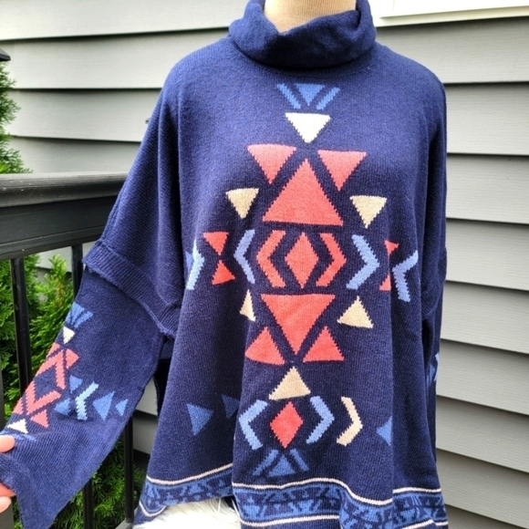 NWT J.Jill | Dark Indigo Heather Intarsia Funnel Neck Sweater MP - Picture 2 of 11
